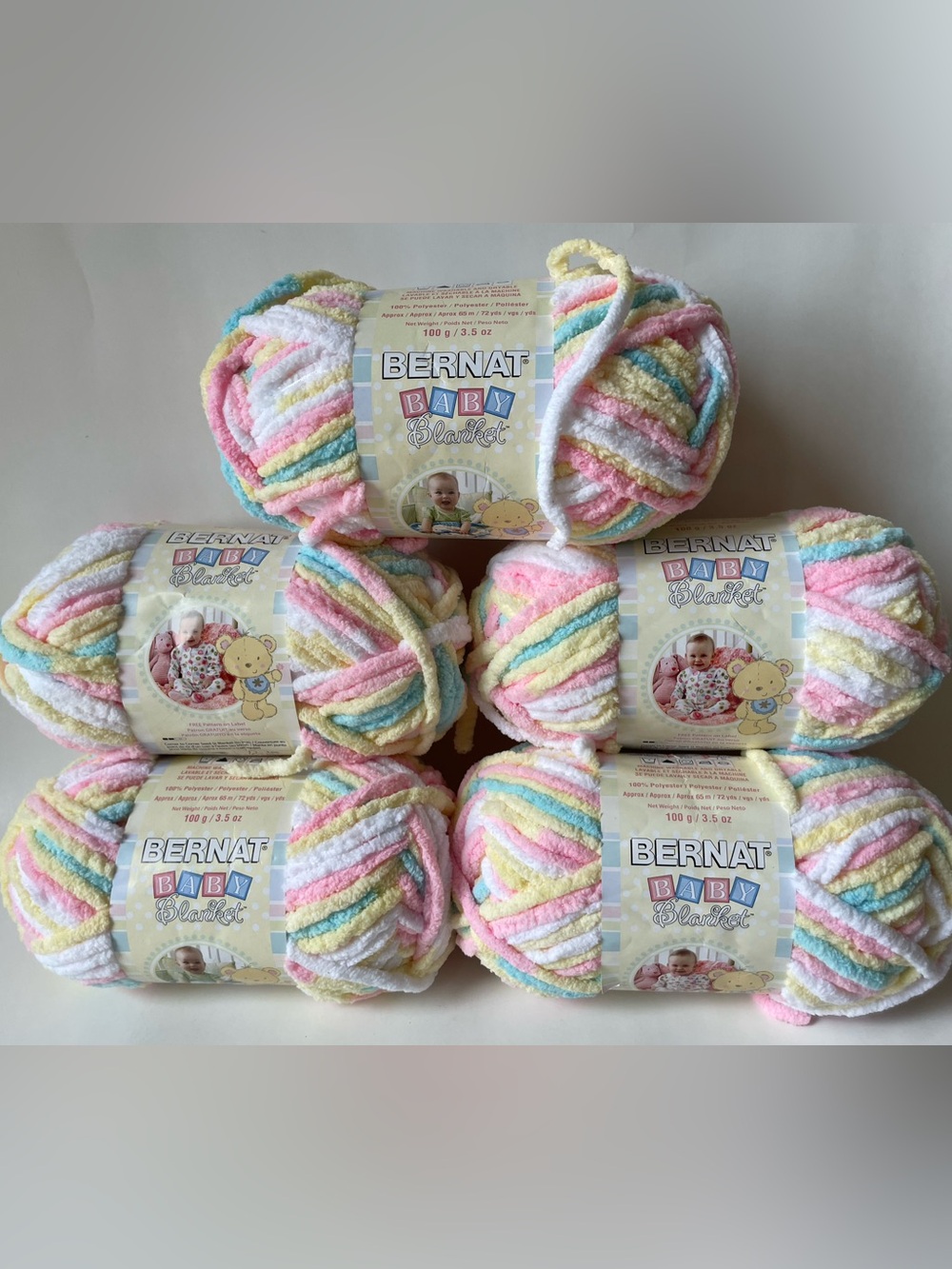Lot Of 5 Bernat Baby Blanket Yarn PITTER PATTER same dye lot 360 total yards